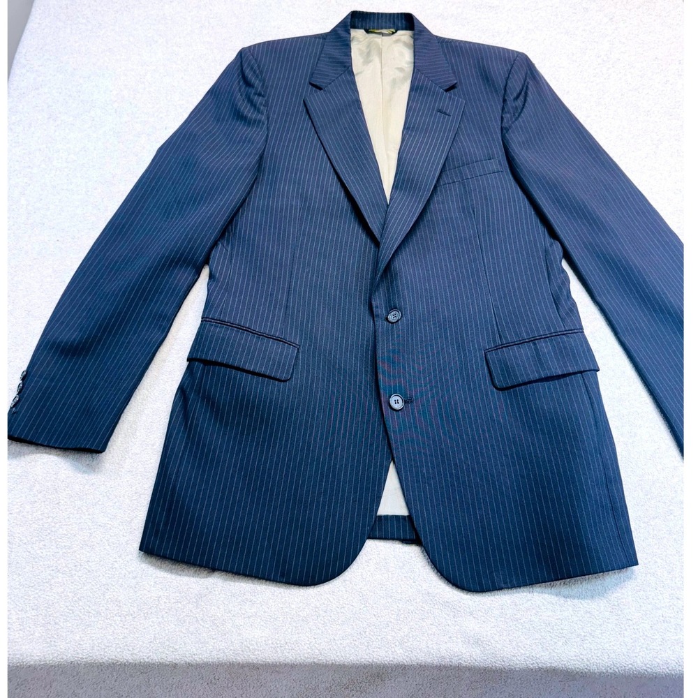 Vintage‎ Johnny Carson Navy Pinstripe Blazer Mens 46R 48R Oversized Suit Jacket